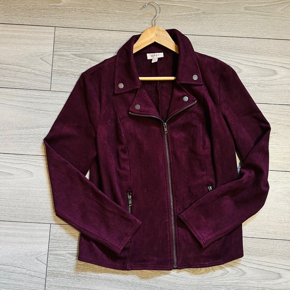 Style & Co brand | Women’s size Medium Moto Style Jacket Faux Suede Plum colou - Picture 6 of 6